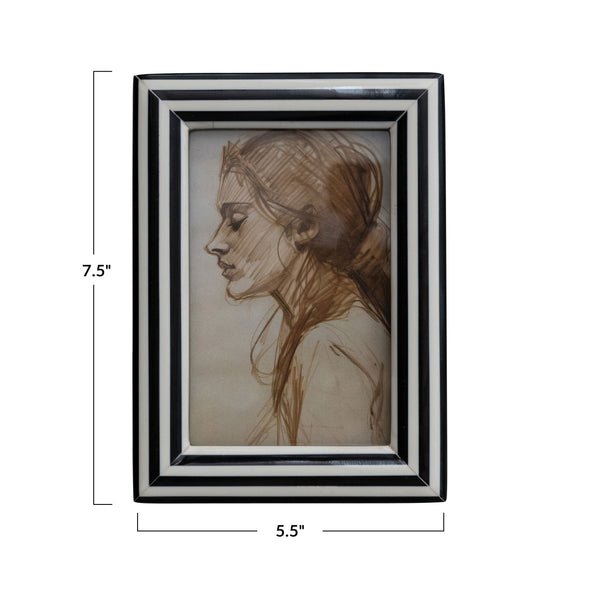 Striped Photo Frame, Black & White (Holds 4" x 6" Photo)