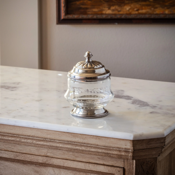 Antique Silver Etched Glass Vanity Canister