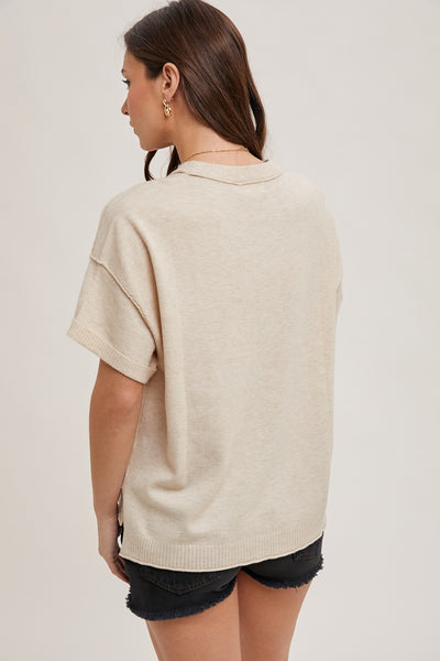 Crew Neck Knit T-shirt: Oatmeal