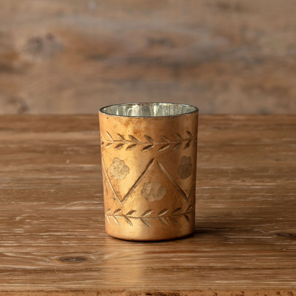 Antique Copper Etched Petite Candle Holder