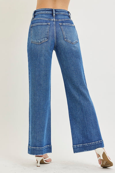 Tummy Control High Rise Ankle Wide Jeans