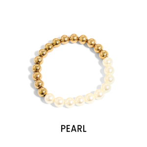 Waterproof Gold Pearl Beaded Stretch Bracelet: 8mm