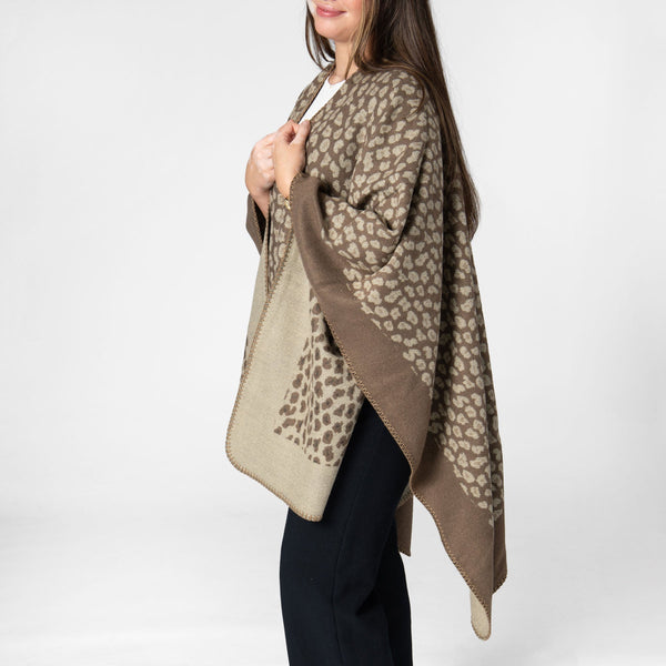 Jacquard Leopard Open Front Poncho