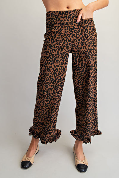Leopard Ruffled Hem Pants