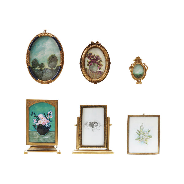 Pewter & Glass Photo Frames with Art, Set of 6 ©