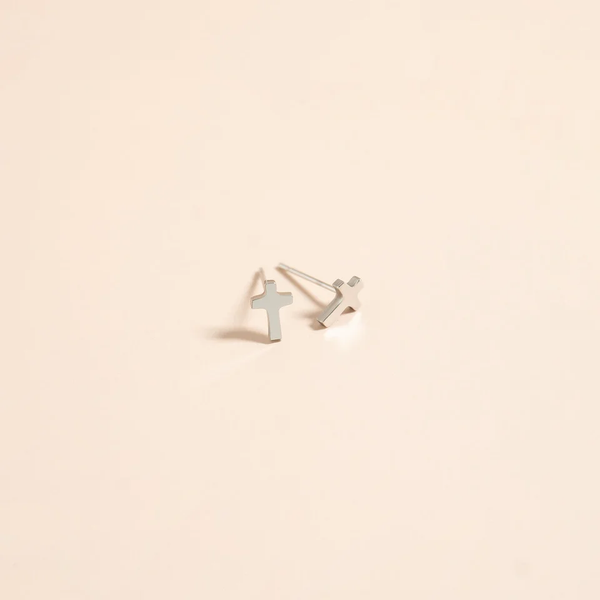 Waterproof Cross Stud Earrings: Silver