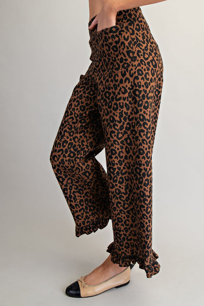 Leopard Ruffled Hem Pants