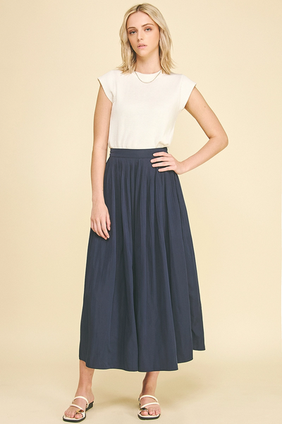 Pleated A-Line Midi Skirt
