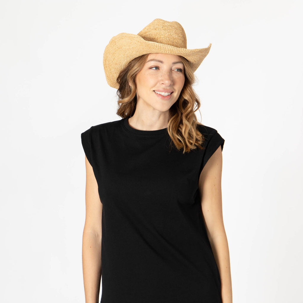 Ines - Women's Crochet Raffia Cattleman's Crease Hat