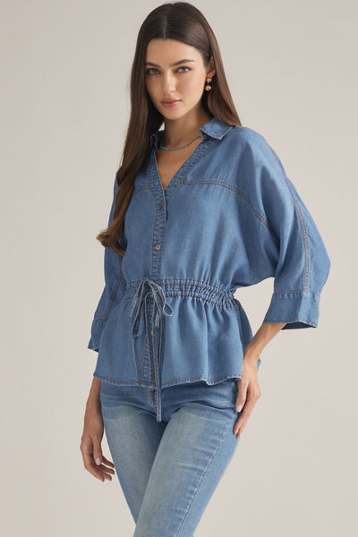 Denim Cinched tie Waist Top