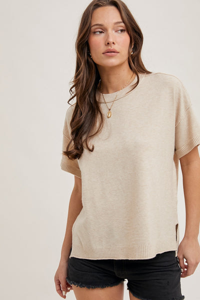 Crew Neck Knit T-shirt: Oatmeal
