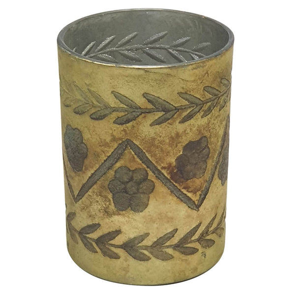 Antique Olive Etched Petite Candle Holder