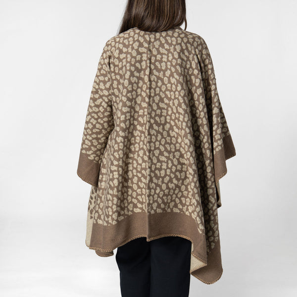 Jacquard Leopard Open Front Poncho