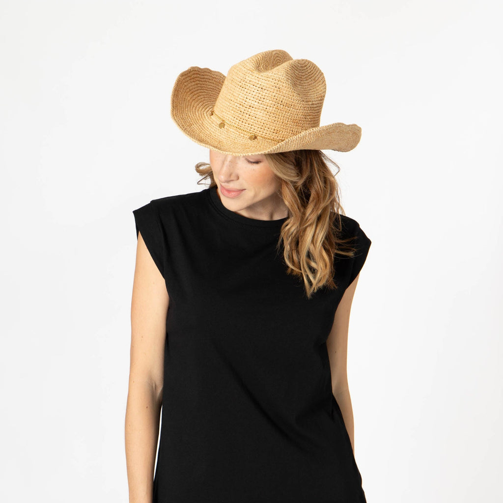 Ines - Women's Crochet Raffia Cattleman's Crease Hat