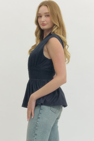 Solid Sleeveless Zip Up Top - Navy