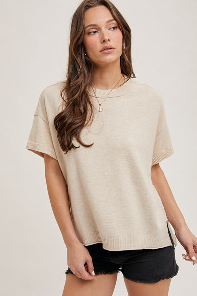 Crew Neck Knit T-shirt: Oatmeal