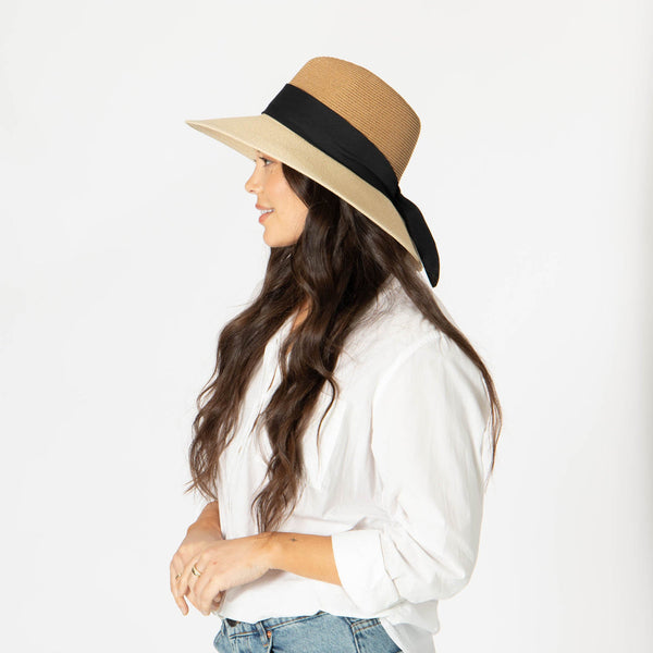 Paola Hat - Two Tone Fedora in Natural & Black