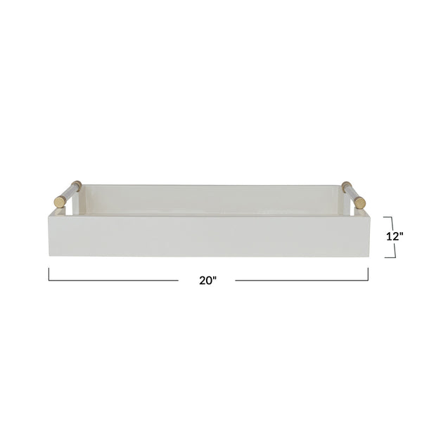 MDF Lacquered Tray w/ Acrylic & Metal Handles, Gold Finish & Cream Color