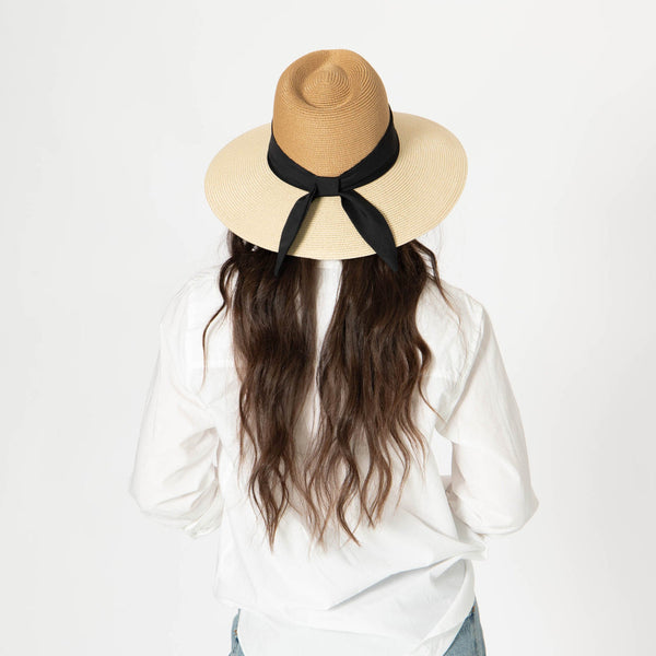 Paola Hat - Two Tone Fedora in Natural & Black