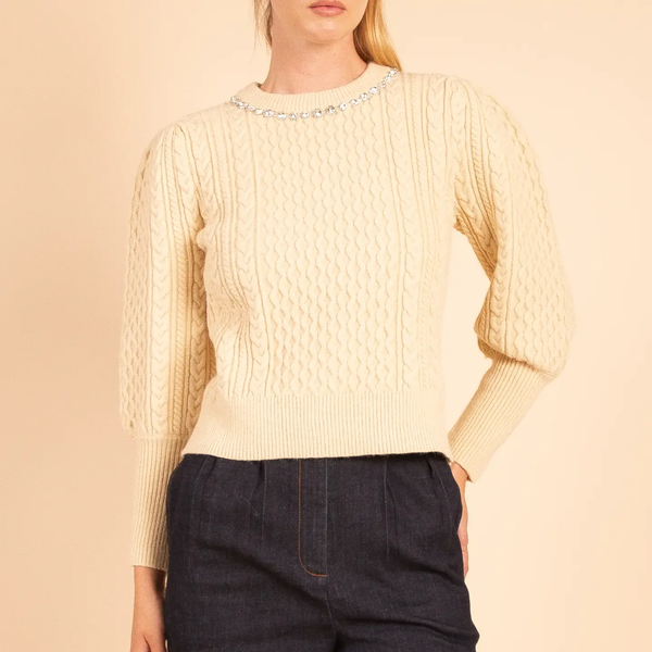 Accent Neck Cable Knit Sweater