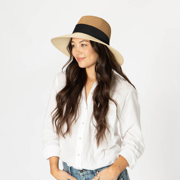 Paola Hat - Two Tone Fedora in Natural & Black