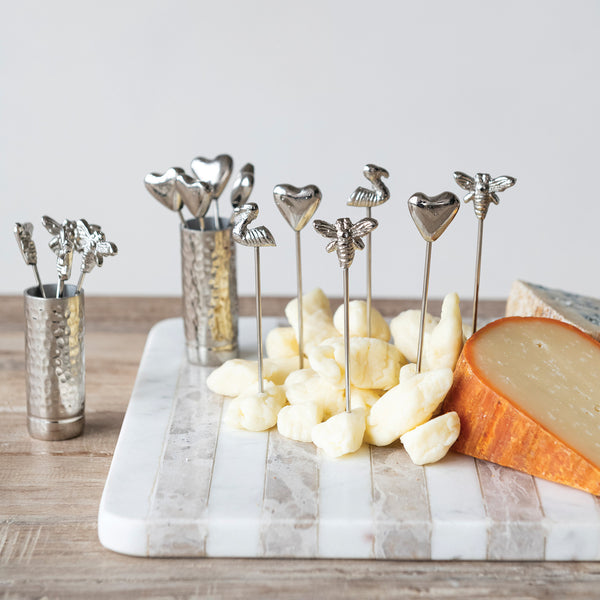 Aluminum Holder with (6) Stainless Steel Appetizer Picks with Bee Handles, Boxed Set of 7