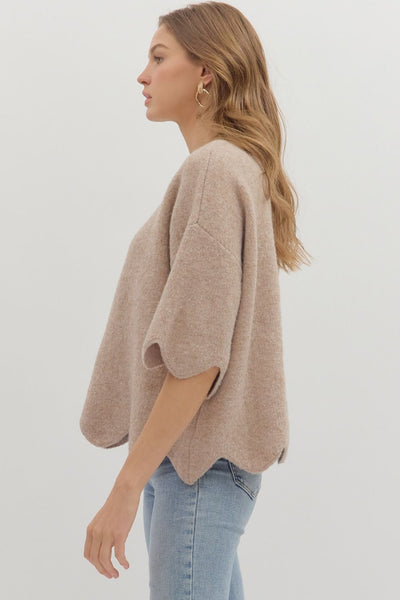 Taupe Knit Scalloped Sweater