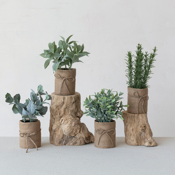 Faux Plant in Burlap Bag with Jute Bow, 4 Styles