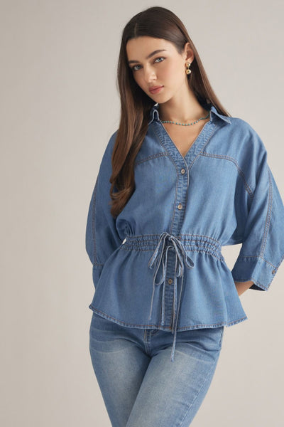 Denim Cinched tie Waist Top