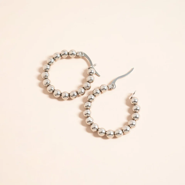 Waterproof Ball Hoop Earrings: Silver