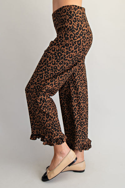 Leopard Ruffled Hem Pants