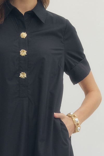 Solid Short Sleeve Midi Dress: Navy
