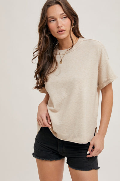 Crew Neck Knit T-shirt: Oatmeal