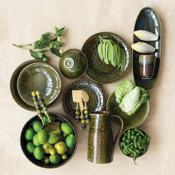 Stoneware Low Bowl, Green (Each One Will Vary)