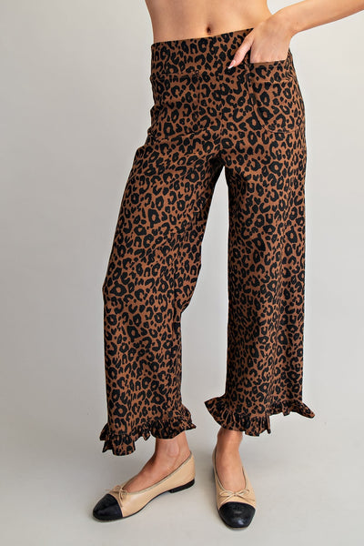 Leopard Ruffled Hem Pants