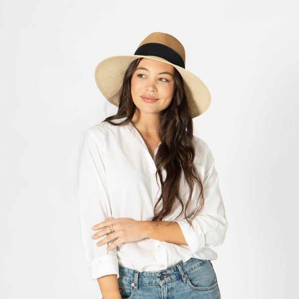 Paola Hat - Two Tone Fedora in Natural & Black