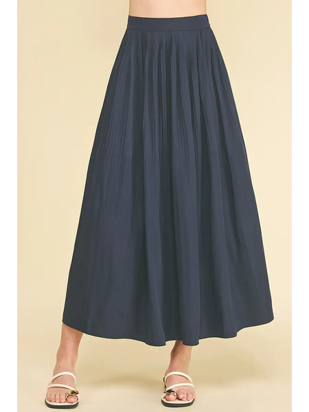 Pleated A-Line Midi Skirt