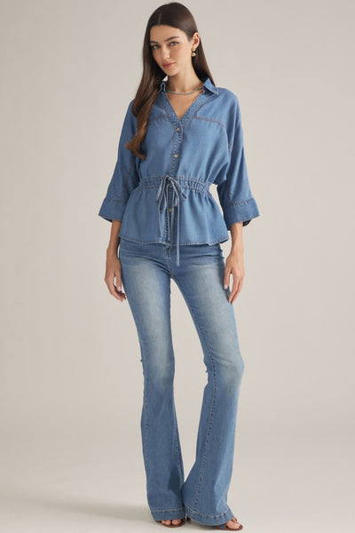 Denim Cinched tie Waist Top