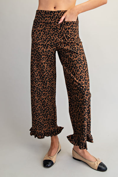 Leopard Ruffled Hem Pants
