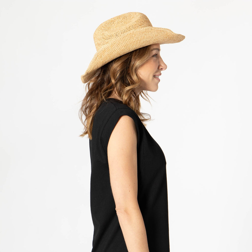 Ines - Women's Crochet Raffia Cattleman's Crease Hat