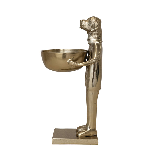 Cast Aluminum Labrador Holding Bowl, Gold Finish
