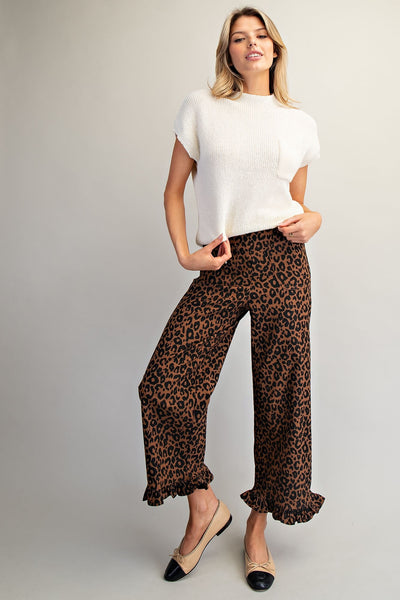 Leopard Ruffled Hem Pants