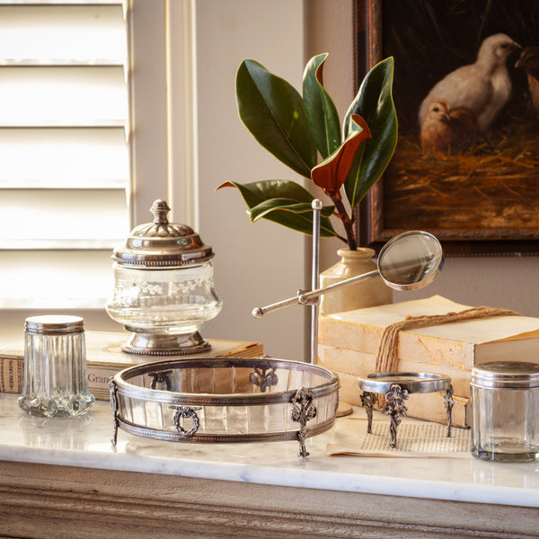 Antique Silver Etched Glass Vanity Canister