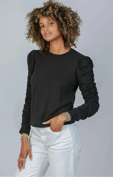 Elle Ruched Long Sleeve Tee in Black