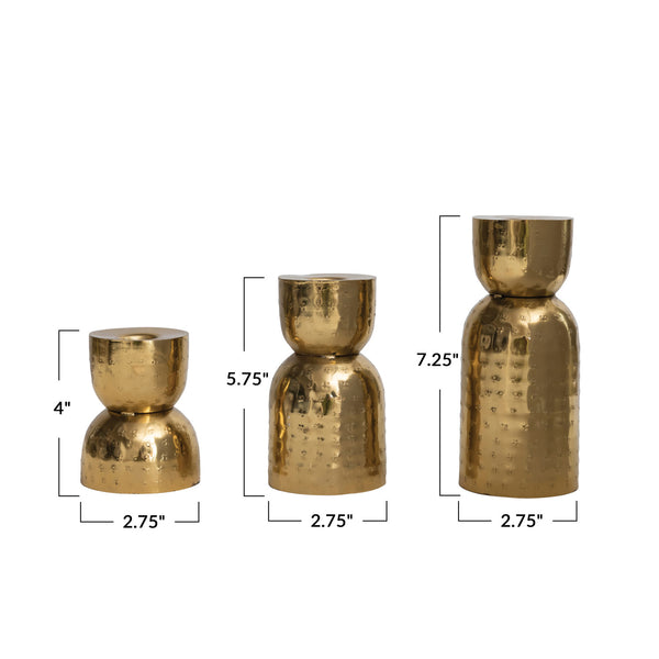 Hammered Metal Taper Holders, Antique Gold Finish, 3 sizes