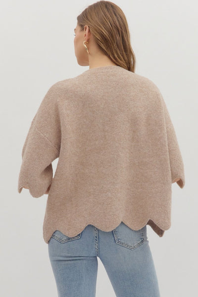 Taupe Knit Scalloped Sweater