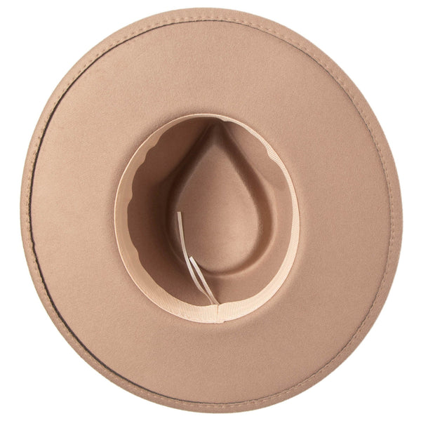 Taupe Fedora with Pinch Crown and Gold Trim