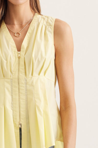 Solid Sleeveless Zip Up Top - Yellow