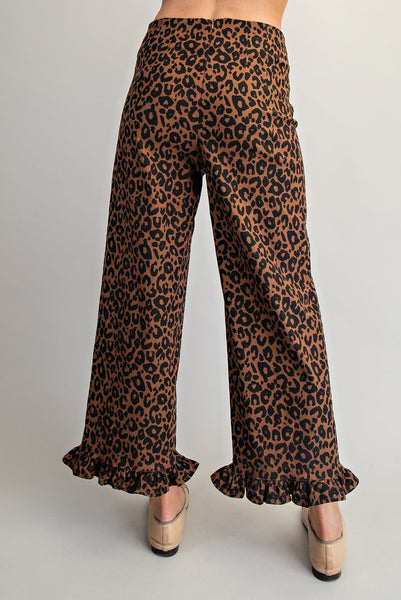 Leopard Ruffled Hem Pants
