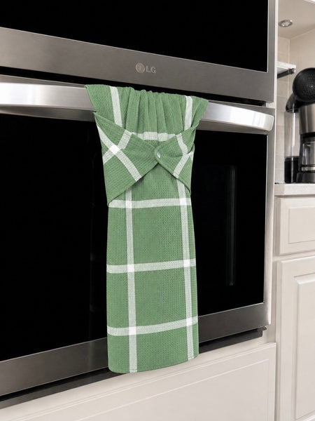Stay Put Towel - Waffle Weave Green and White